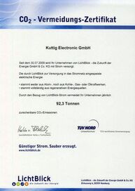 CO2 Avoidance Certificate 2009 (LichtBlick)